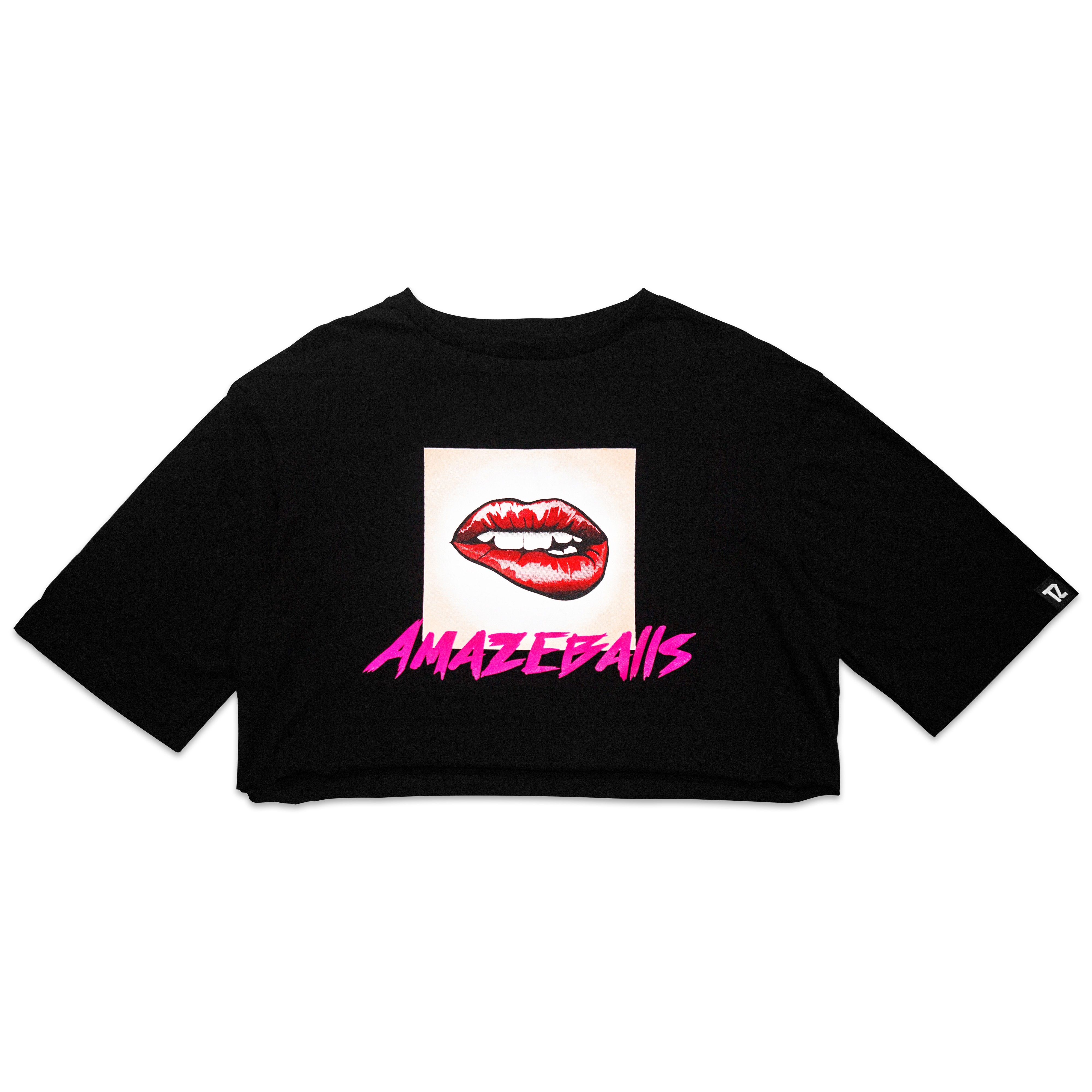 AMAZEBALLS CROPPED OVERSIZED BLACK TEE Size M