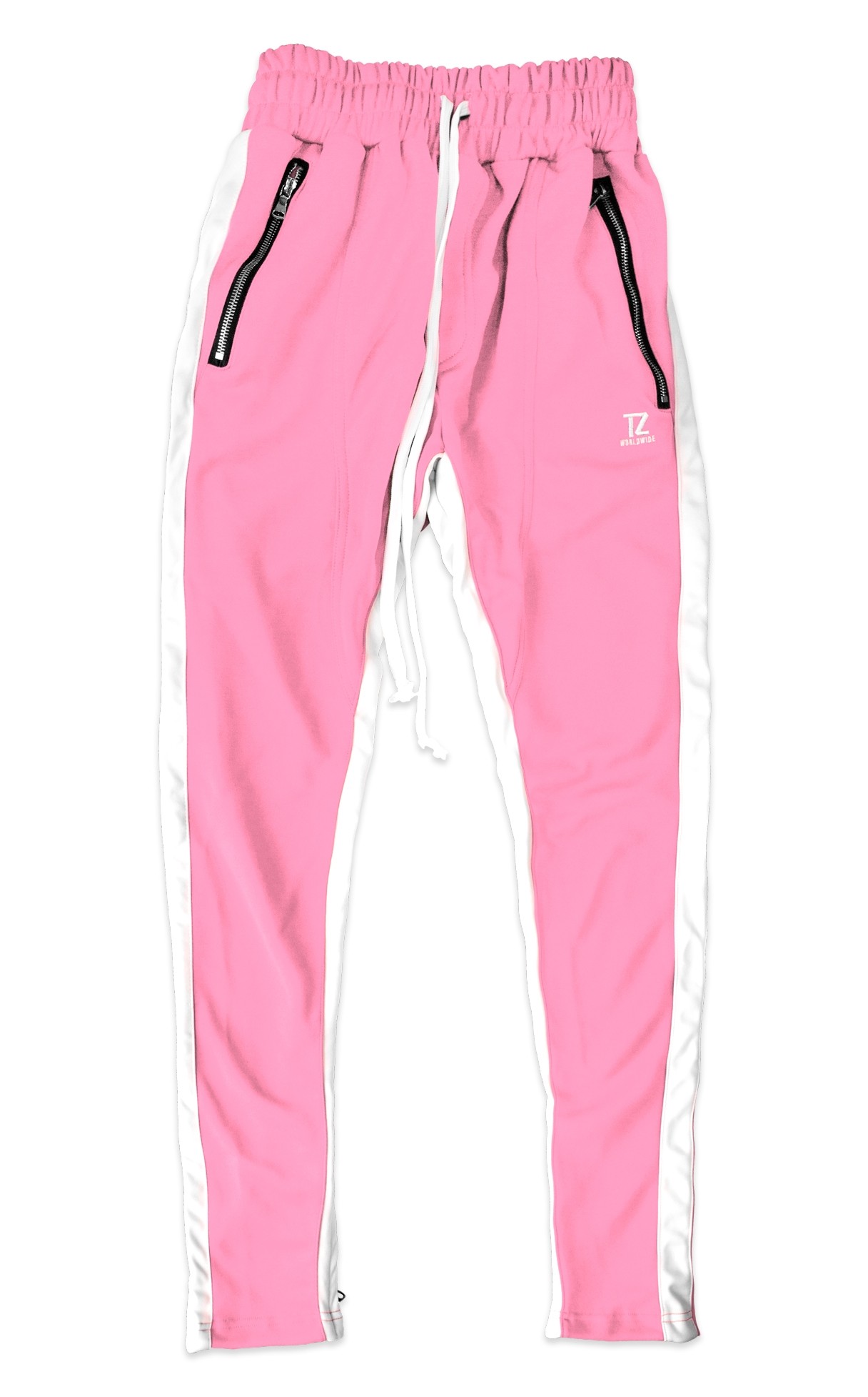 pink and white track pants