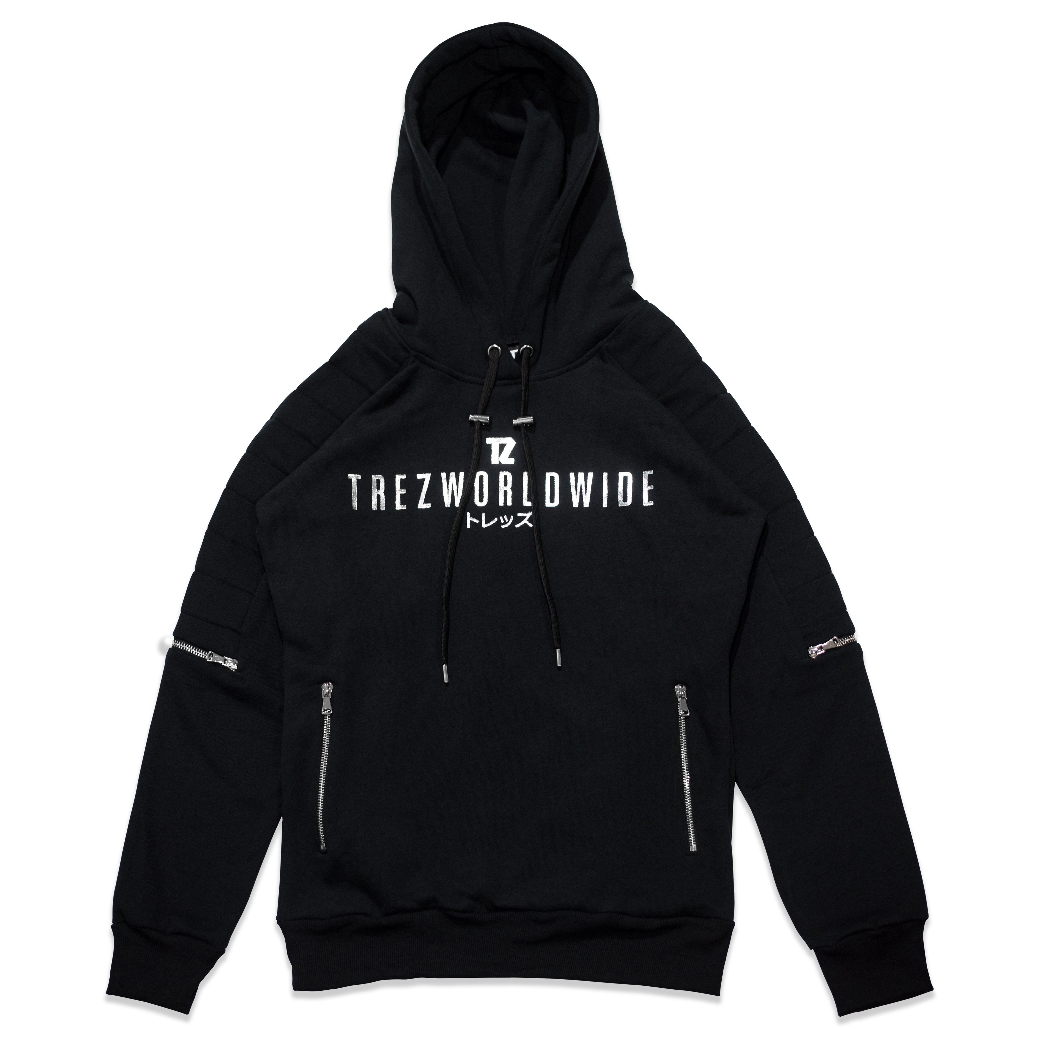 Trez Worldwide Logo Silver Biker Hoodie Size S