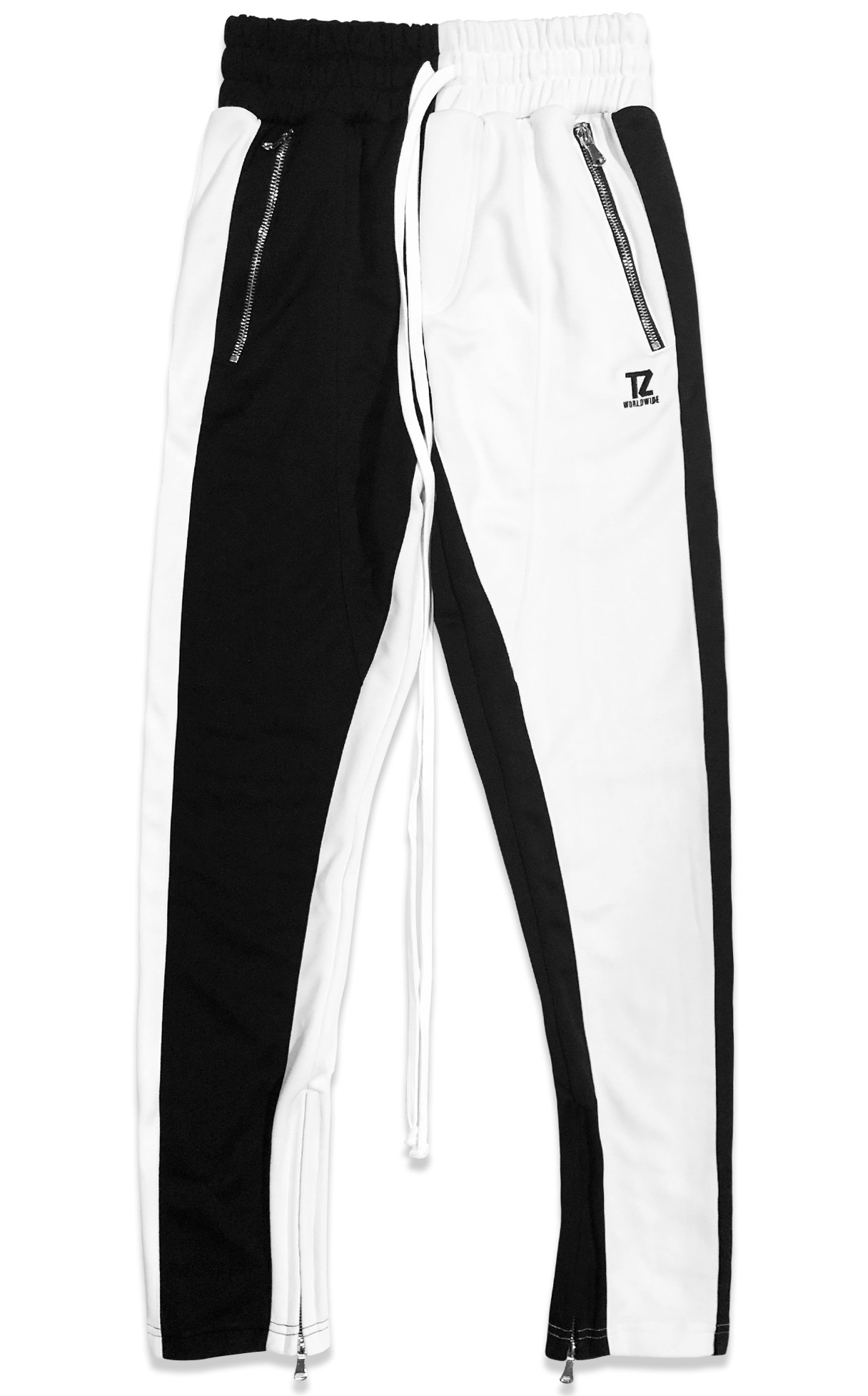 white and black track pants