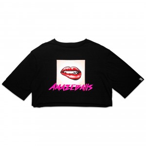 AMAZEBALLS CROPPED OVERSIZED BLACK TEE Size L