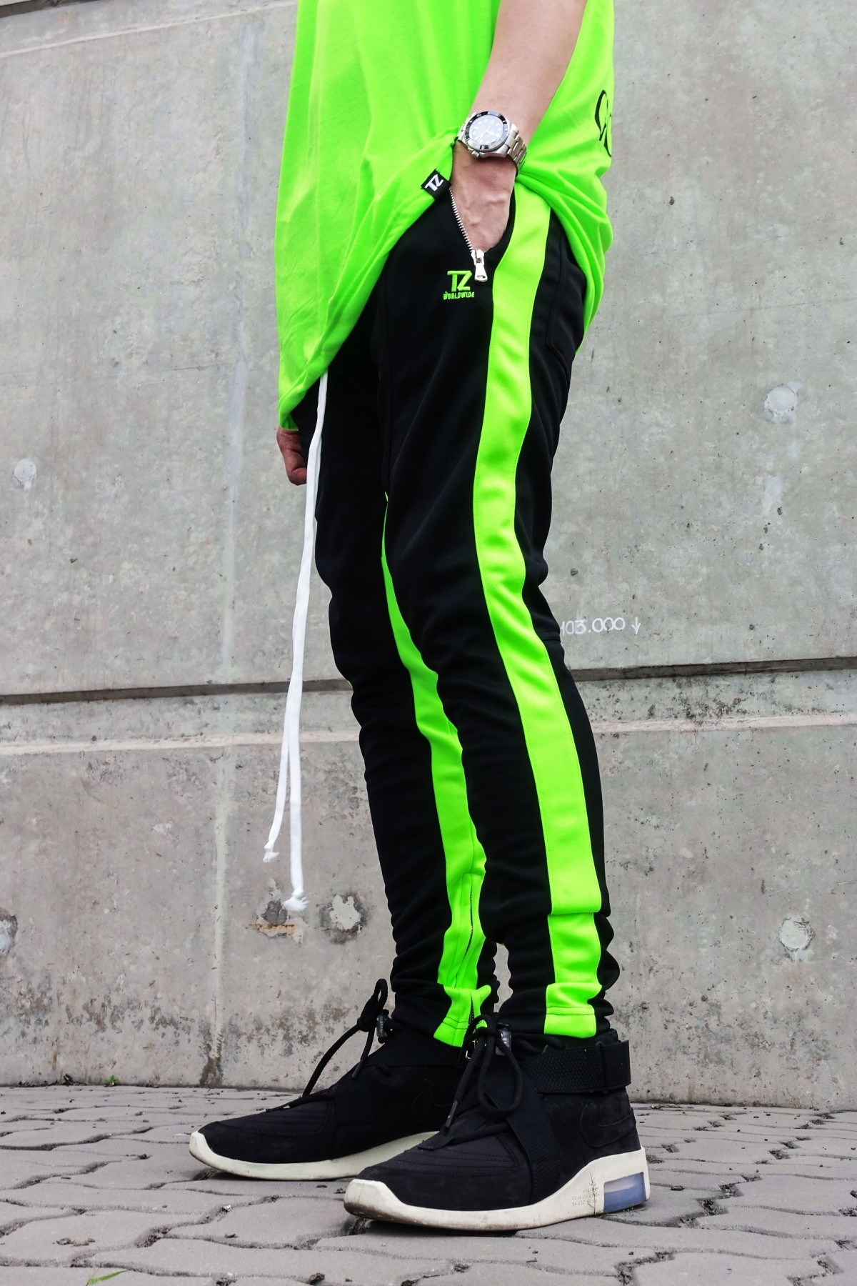 TZ TRACK PANTS BLACK Green Neon