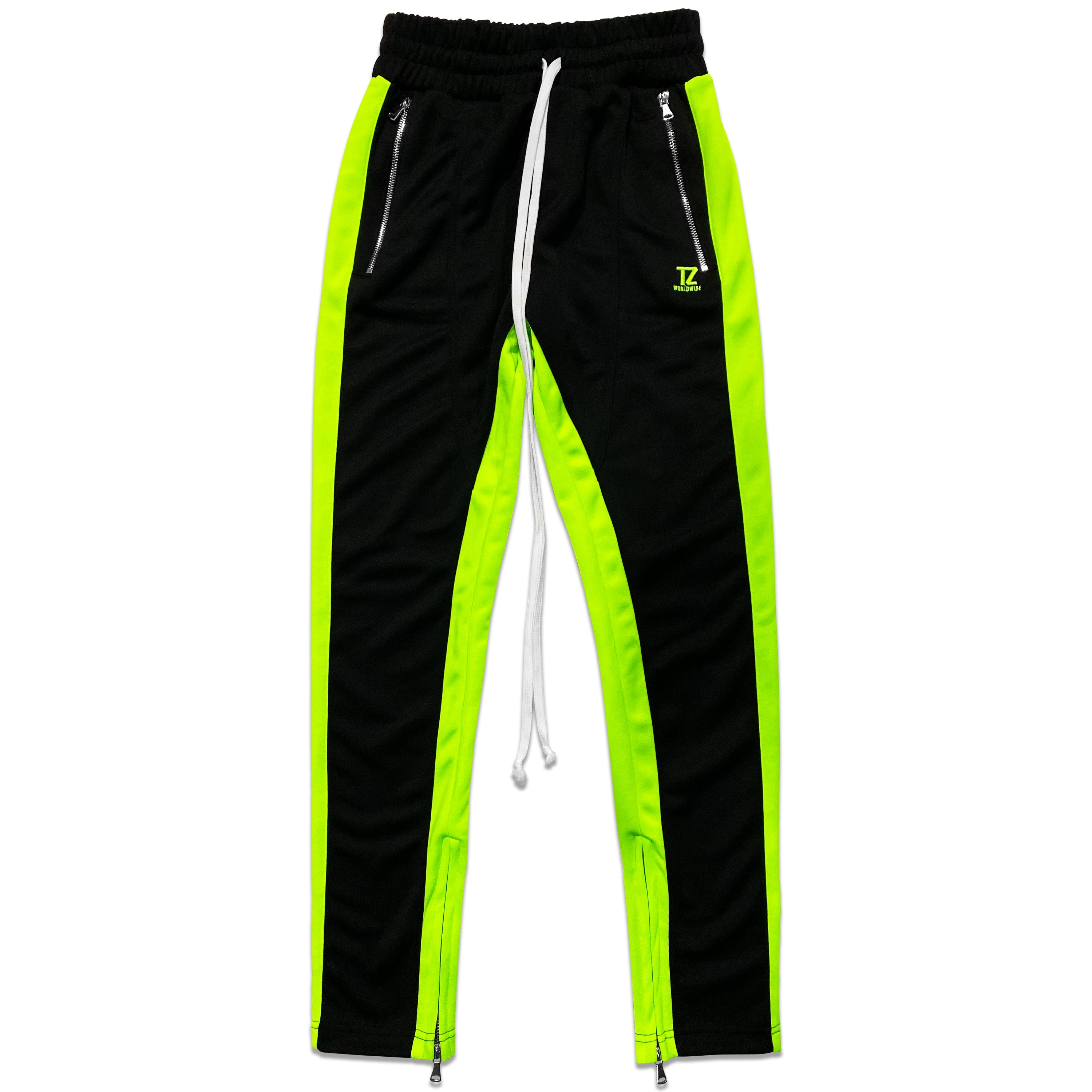 TZ TRACK PANTS BLACK Green Neon Size L